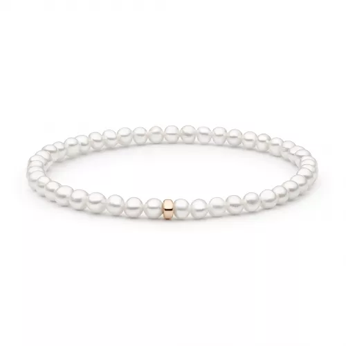 Modernes Perlenarmband weiß 14K Roségold plattiertem 925er Silber, 4-4.5 mm, 18.5 cm, Gaura Pearls, Estland