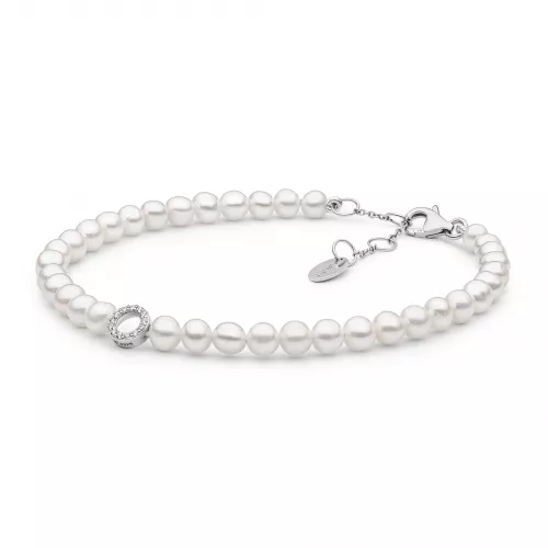 Elegantes Design-Perlenarmband weiß rund 4-4.5 mm, Länge 18 (+3) cm, 925er Silber, Gaura Pearls, Estland