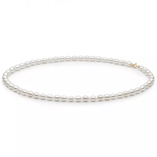 Gaura Pearls Perlenkette - weiss, reis, 39,5 cm, 375 Gelbgold