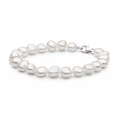 Gaura Pearls Perlenarmband Herren - weiß, barock, 925 Silber