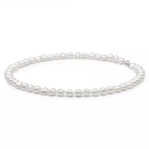 Gaura Pearls Perlenkette Herren - weiß, barock, 45 cm, 925 Silber