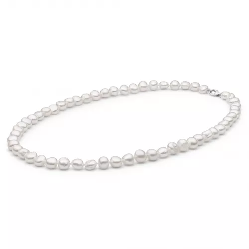 Gaura Pearls Perlenkette Herren - weiß, barock, 50 cm, 925 Silber