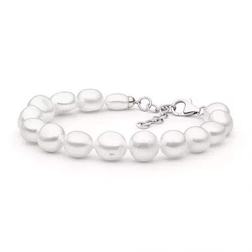 Gaura Pearls Perlenarmband - weiß, barock, 20-23 cm, 925 Silber