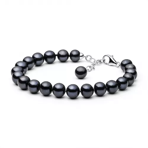 Gaura Pearls Perlenarmband - schwarz, 10 mm, 925 Silber