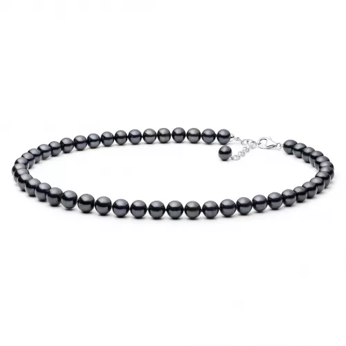 Gaura Pearls Perlenkette - schwarz, rund, 50- cm, 925 Silber