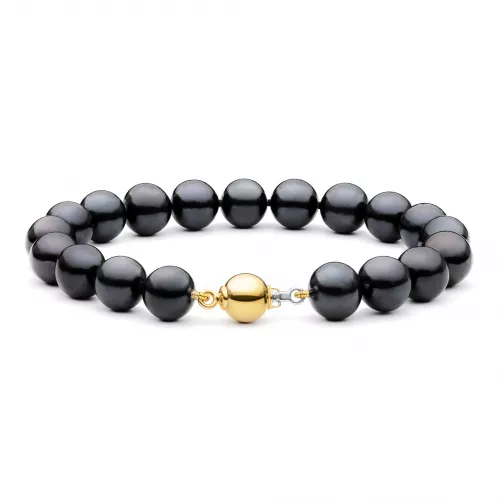 Gaura Pearls Perlenarmband - schwarz, 10 mm, 585 Weiß/Gelbgold