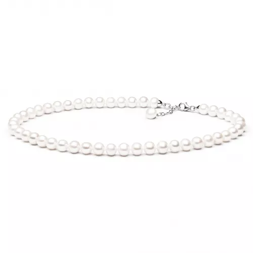 Gaura Pearls Perlenkette - weiß, rund, 8 mm, 40-43 cm, 925 Silber