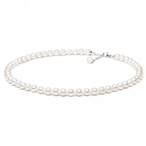 Gaura Pearls Perlenkette - weiß, rund, 8 mm, 45-48 cm, 925 Silber