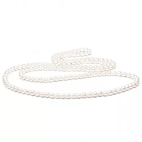 Gaura Pearls Perlenkette - weiß, rund, 8 mm, 130 cm, 925 Silber