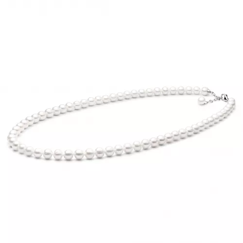 Gaura Pearls Perlenkette - weiß, 9 mm, 55-58 cm, 925 Silber