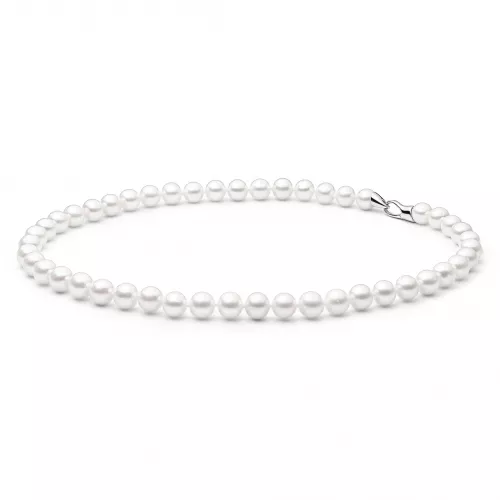 Gaura Pearls Perlenkette - weiß, rund, 9 mm, 45 cm, 925 Silber