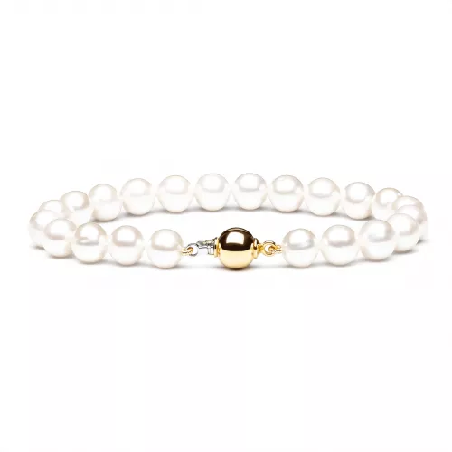 Gaura Pearls Perlenarmband - weiß, 8 mm, 585 Weiß/Gelbgold