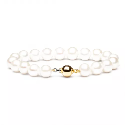 Gaura Pearls Perlenarmband - weiß, 9 mm, 585 Weiß/Gelbgold