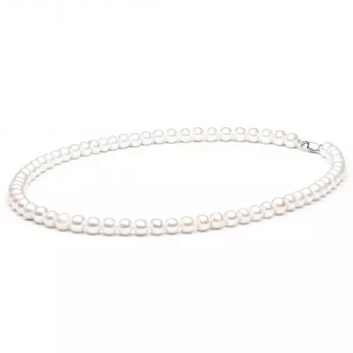 Gaura Pearls Perlenkette - weiß, halbrund, 50 cm, 925 Silber