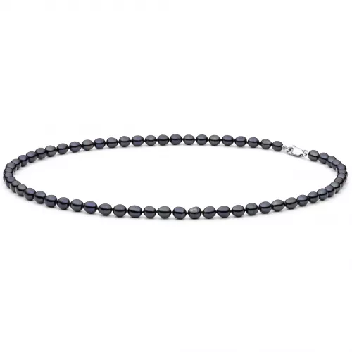 Gaura Pearls Perlenkette - schwarz, reis, 45 cm, 925 Silber