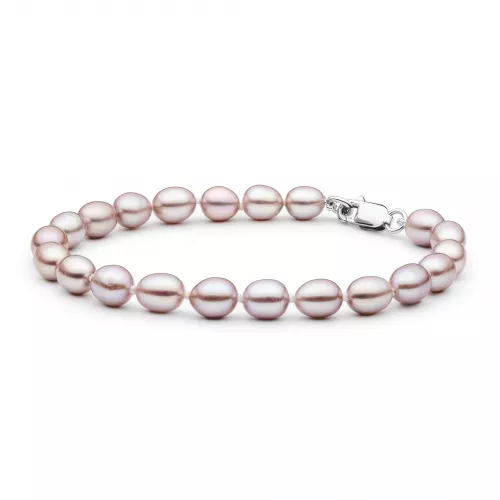 Gaura Pearls Perlenarmband - lavendel, reis, 925 Silber