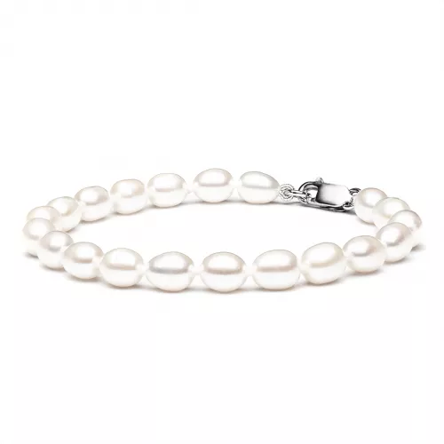 Gaura Pearls Perlenarmband - weiß, reis, 925 Silber