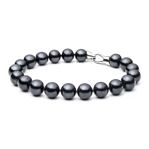 Gaura Pearls Perlenarmband - schwarz, 11 mm, 925 Silber