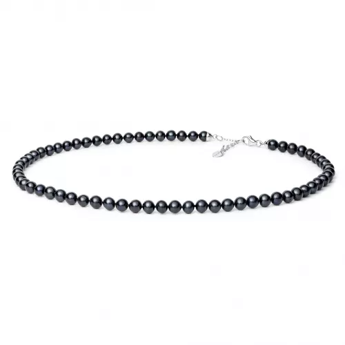 Gaura Pearls Perlenkette - schwarz, rund, 5 mm, 40-43 cm, 925 Silber