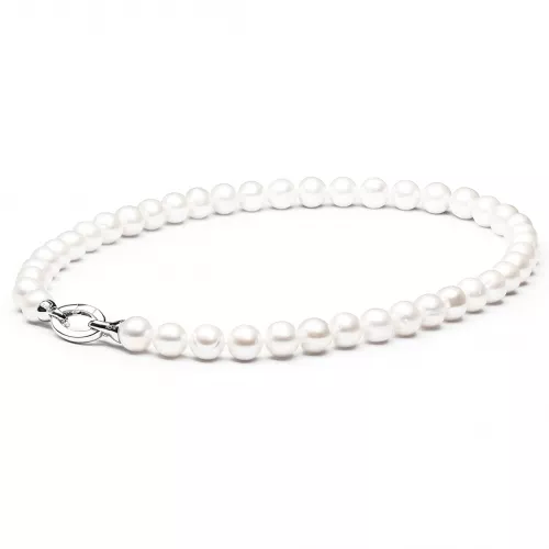 Gaura Pearls Perlenkette - weiß, rund, 11 mm, 50 cm, 925 Silber