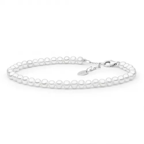 Gaura Pearls Perlenarmband - weiß, 18-21 cm, 5 mm, 925 Silber