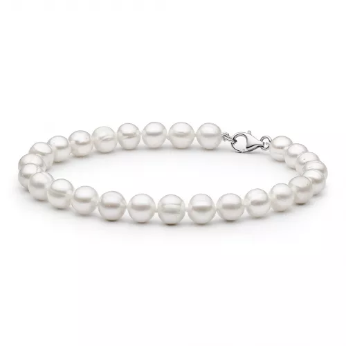 Gaura Pearls Perlenarmband Herren - weiß, rund, 925 Silber