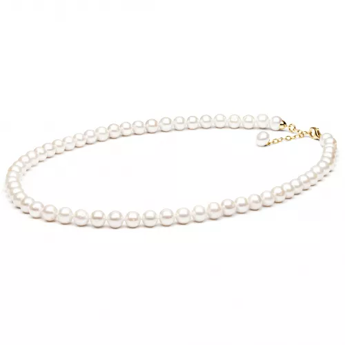 Gaura Pearls Perlenkette - weiß, rund, 9 mm, 50-53 cm, 585 Gelbgold plat.