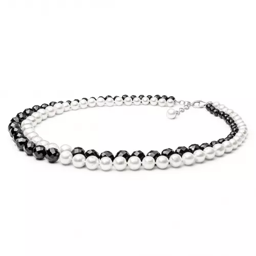 Gaura Pearls Perlenkette - weiß, schwarz (Onyx), rund, 9-9,5 cm, 925 Silber