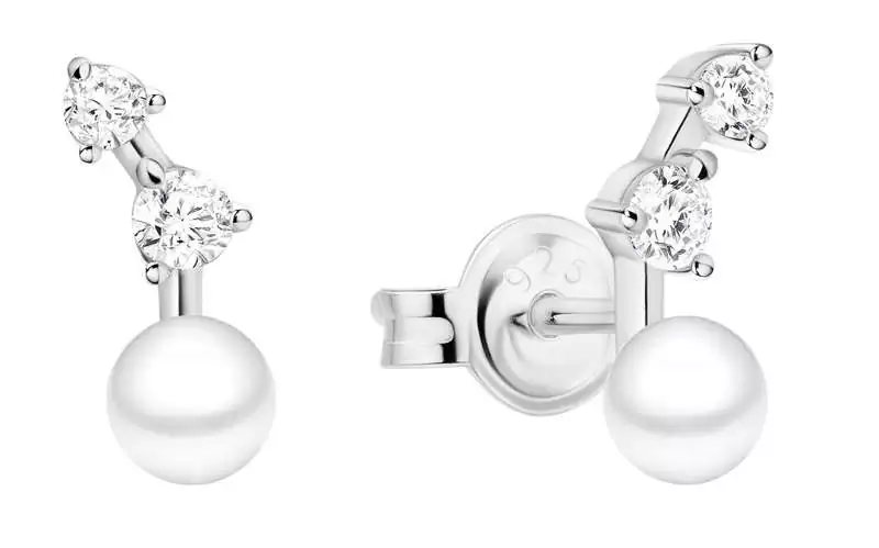 Moderner sportlicher Perlenohrstecker weiß klein rund 4-4.5 mm, Verschluss 925er Silber, Gaura Pearls, Estland