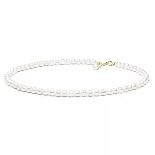 Gaura Pearls Perlenkette - weiß, rund, 8 mm, 45-48 cm, 585 Gelbgold plat.