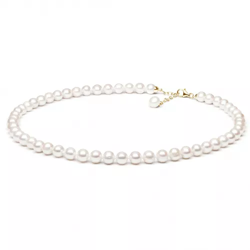 Gaura Pearls Perlenkette - weiß, rund, 9 mm, 45-48 cm, 585 Gelbgold plat.