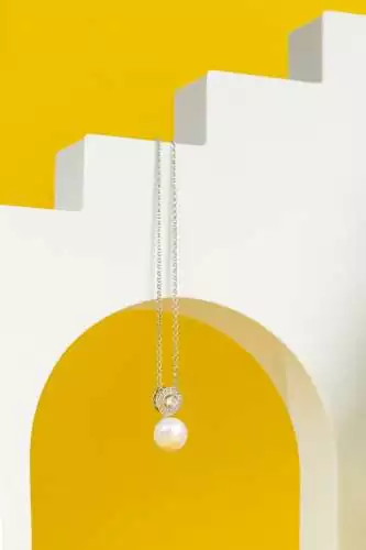 Silberkette mit Perlenanhänger weiß 10-10.5 mm mit Zirkonia, 45 cm, 925er Silber, Gaura Pearls, Estland Bild 2