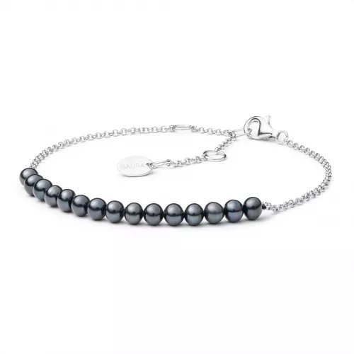 Gaura Pearls Perlenarmband - schwarz, rund, 17-20 cm, 925 Silber