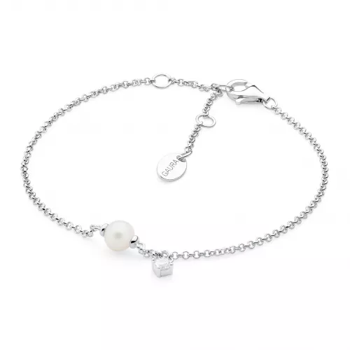 Gaura Pearls Perlenarmband - weiß, Zirkonia, 16-19 cm, 925 Silber