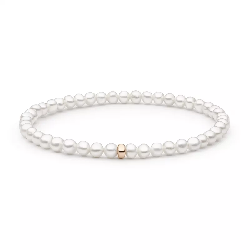 Modernes Perlenarmband weiß 14K Roségold plattiertem 925er Silber, 4-4.5 mm, 18.5 cm, Gaura Pearls, Estland