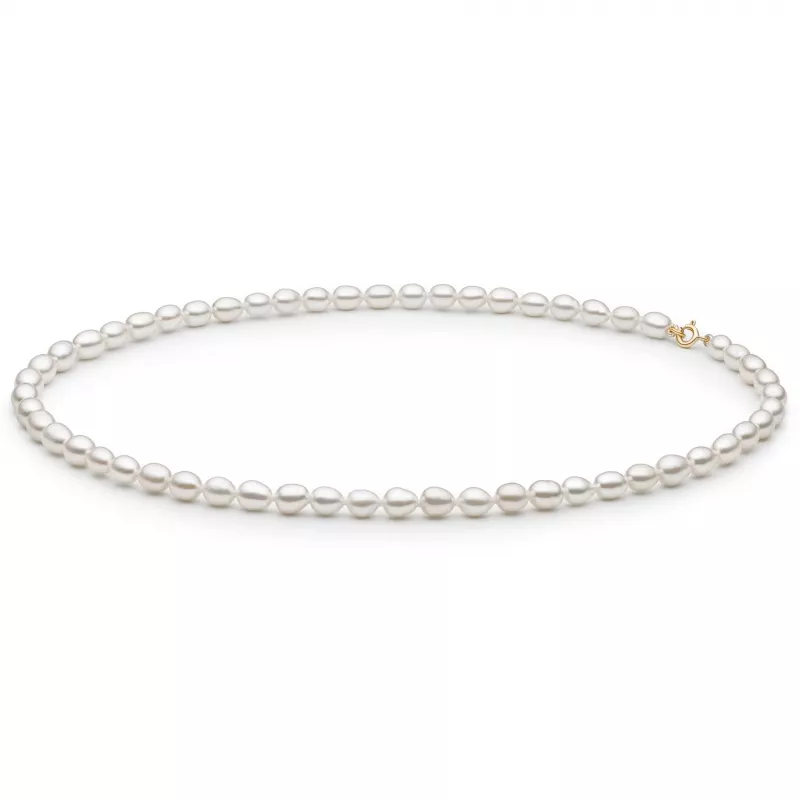 Gaura Pearls Perlenkette - weiss, reis, 39,5 cm, 375 Gelbgold