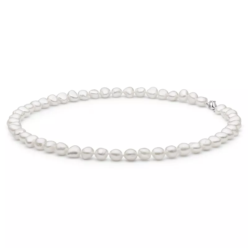 Gaura Pearls Perlenkette Herren - weiß, barock, 45 cm, 925 Silber