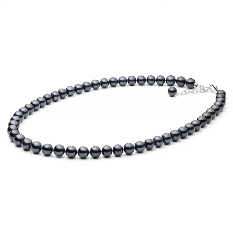 Gaura Pearls Perlenkette - schwarz, rund, 55 cm, 925 Silber