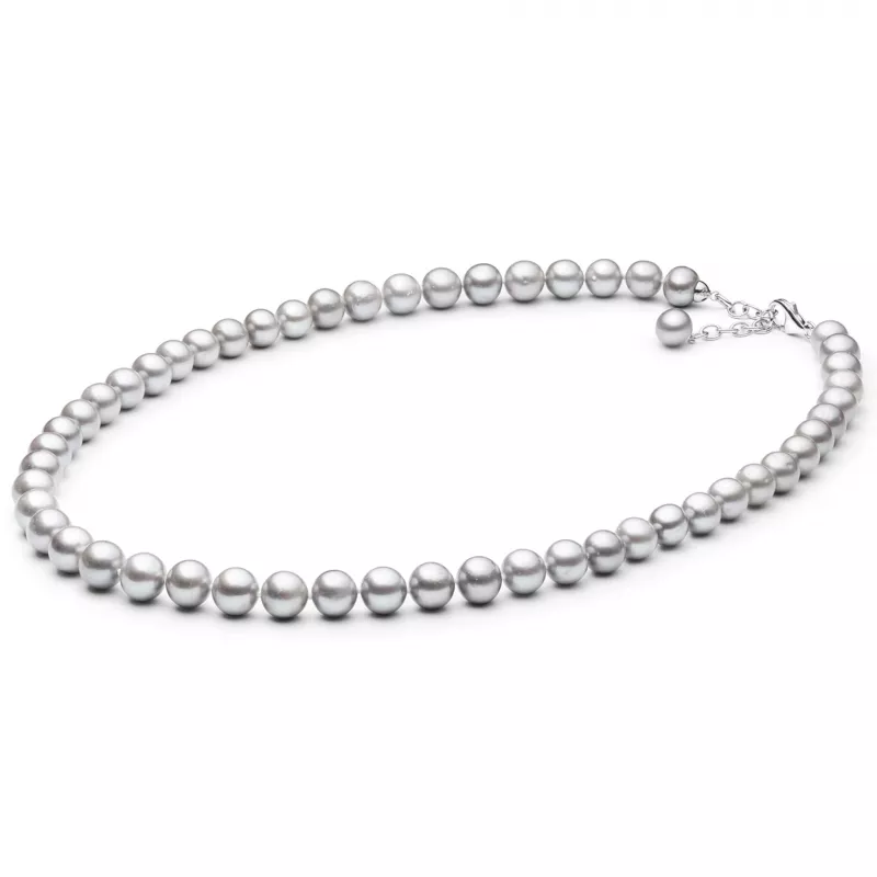 Gaura Pearls Perlenkette - grau, rund, 50-53 cm, 925 Silber