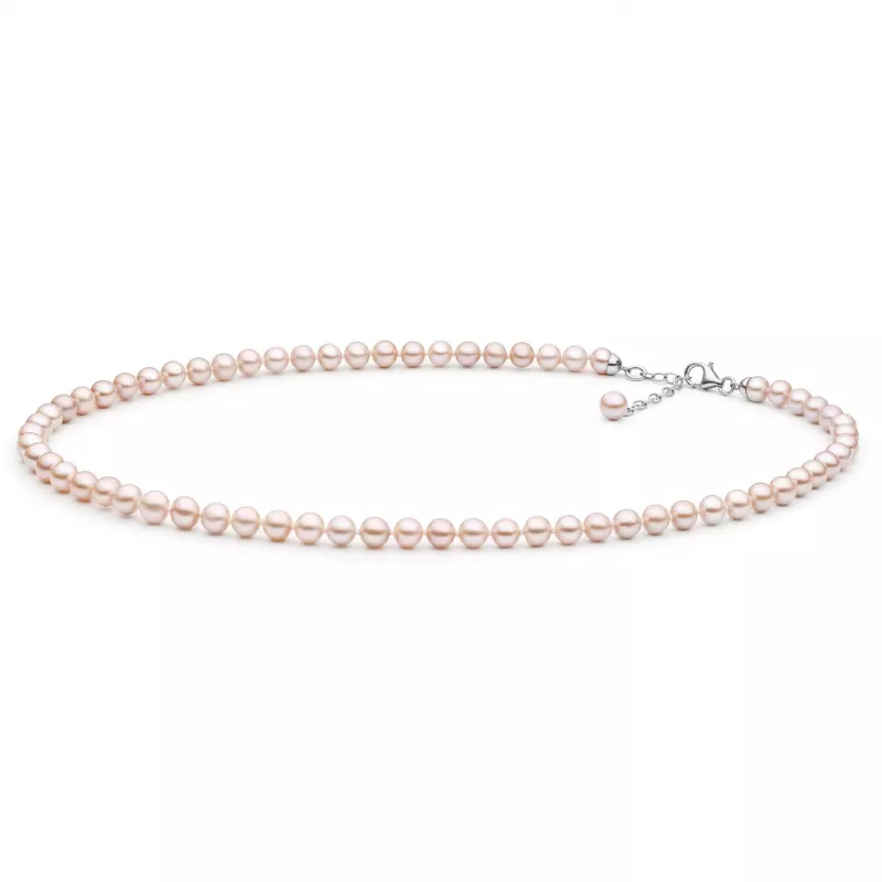 Gaura Pearls Perlenkette - lavendel, rund, 45-48 cm, 925 Silber