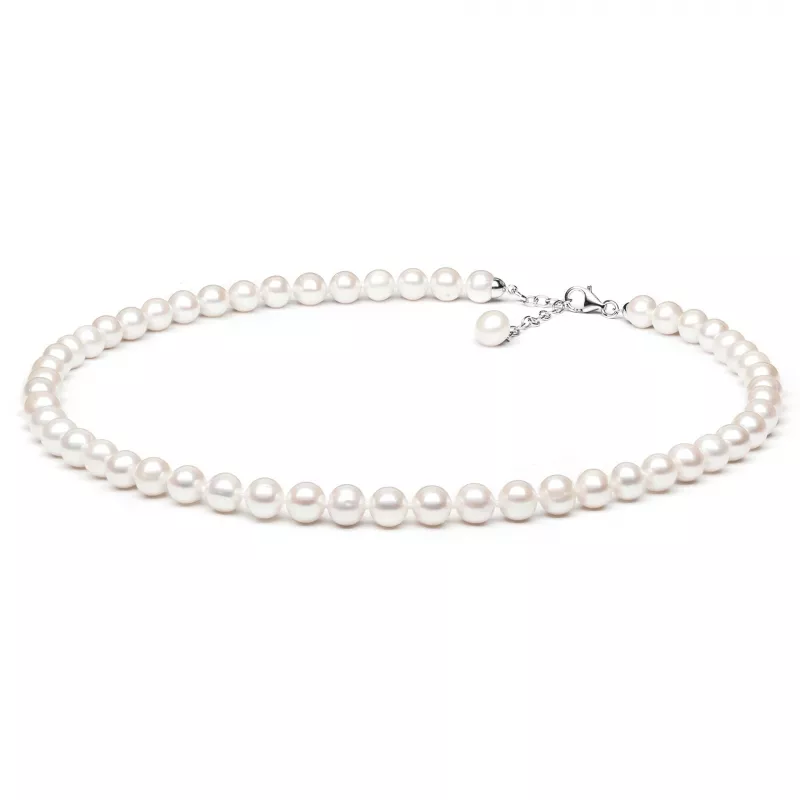 Gaura Pearls Perlenkette - weiß, rund, 8 mm, 45-48 cm, 925 Silber