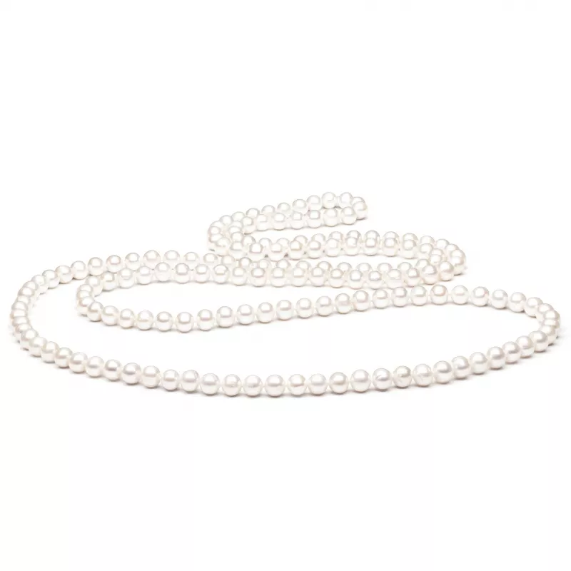 Gaura Pearls Perlenkette - weiß, rund, 8 mm, 130 cm, 925 Silber