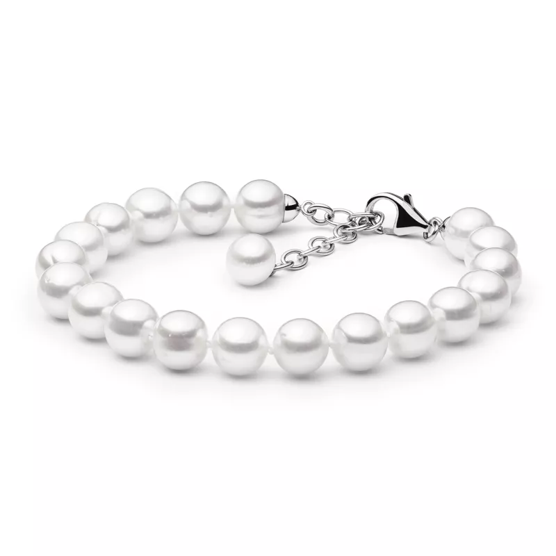 Gaura Pearls Perlenarmband - weiß, 9 mm, 925 Silber