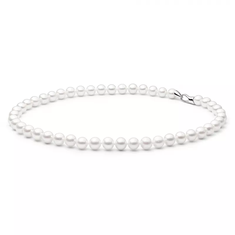 Gaura Pearls Perlenkette - weiß, rund, 9 mm, 45 cm, 925 Silber