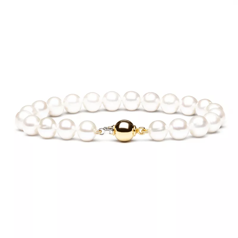 Gaura Pearls Perlenarmband - weiß, 8 mm, 585 Weiß/Gelbgold