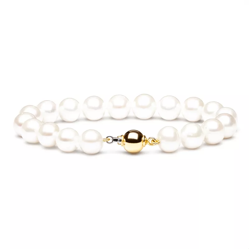 Gaura Pearls Perlenarmband - weiß, 9 mm, 585 Weiß/Gelbgold