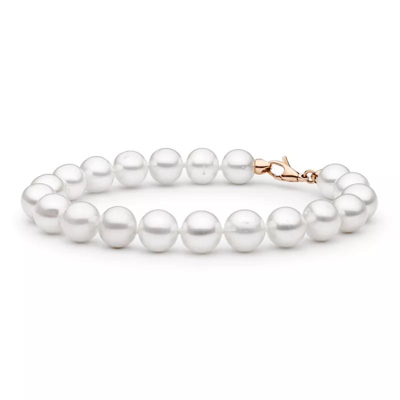 Gaura Pearls Perlenarmband - weiß, 8 mm, 585 Roségold