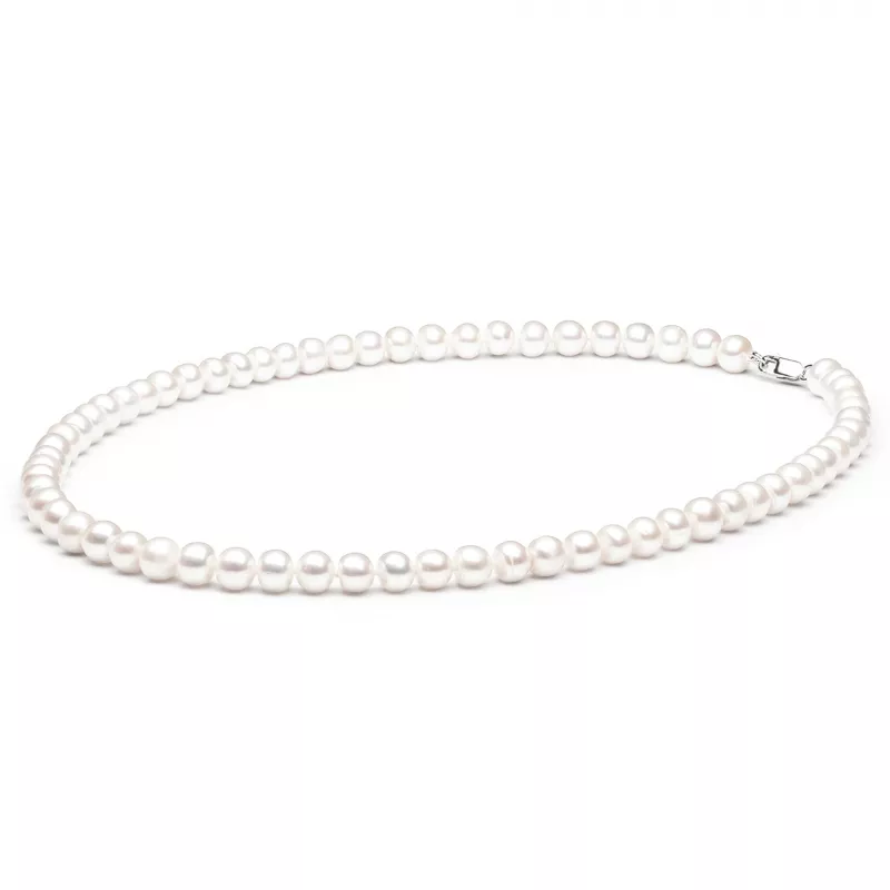 Gaura Pearls Perlenkette - weiß, halbrund, 50 cm, 925 Silber