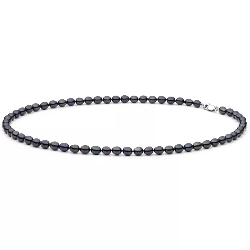 Gaura Pearls Perlenkette - schwarz, reis, 45 cm, 925 Silber