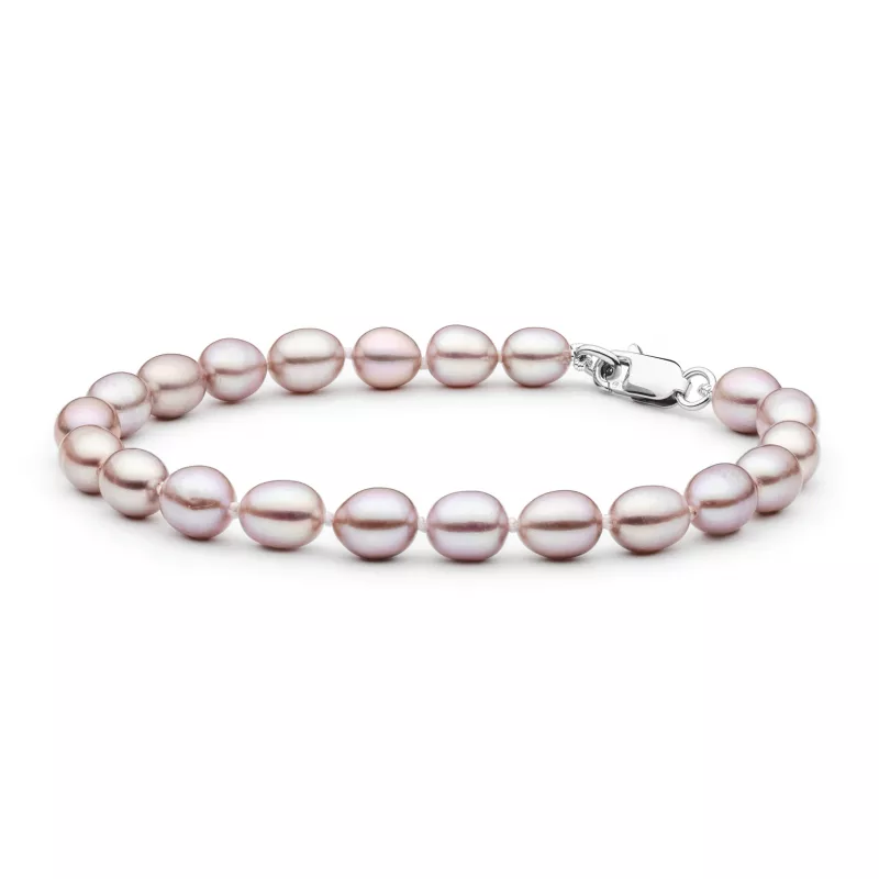 Gaura Pearls Perlenarmband - lavendel, reis, 925 Silber